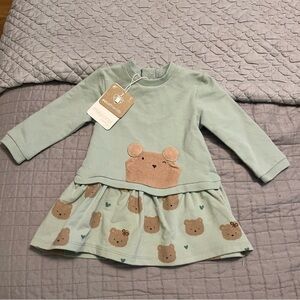 Mayoral Green Bear Print Kids Dress Size 4-6 Months Fuzzy Baby Girl Casual NWT